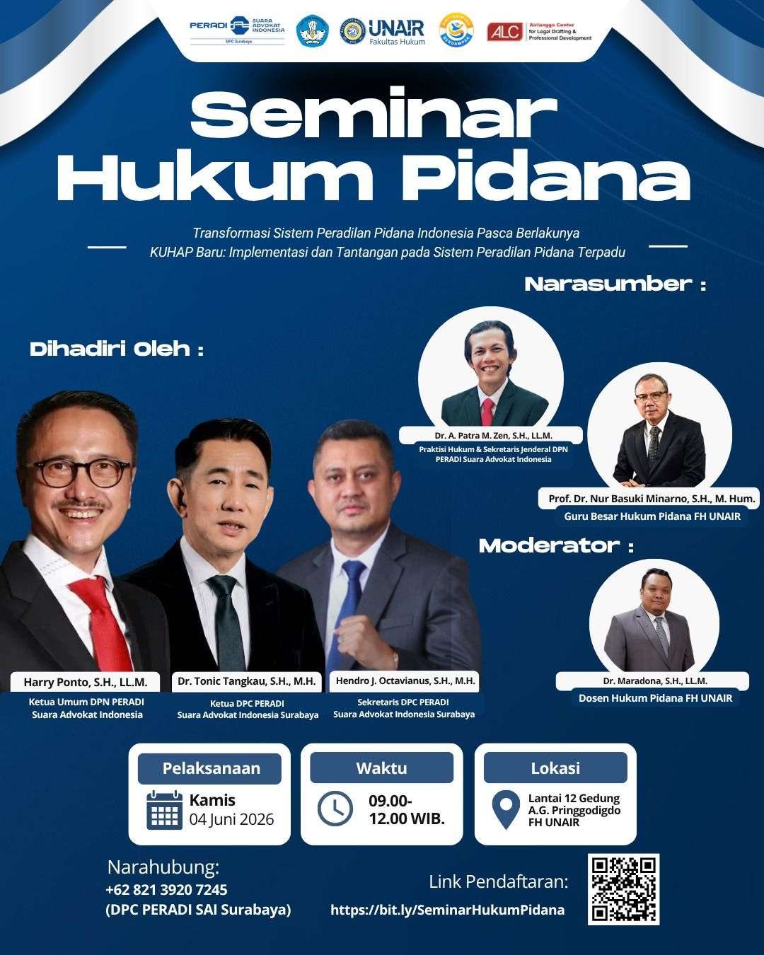 Seminar Hukum Pidana, Transformasi Sistem Peradilan Pidana Indonesia Pasca Berlakunya KUHAP Baru : Implementasi dan Tantangan pada Sistem Peradilan Pidana Terpadu